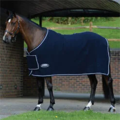 2022 Weatherbeeta Wool Show Sheet With Chest Panel Standard Neck Fleece Rug 10115800 - Navy / White