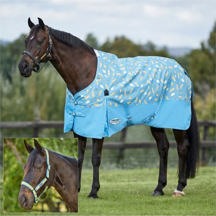 2023 Weatherbeeta Comfitec Essential Standard Neck Lite Turnout With FREE Headcollar - Seahorse Print 3 2023 Weatherbeeta Comfitec Essential Standard Neck Lite Turnout With FREE Headcollar - Seahorse Print